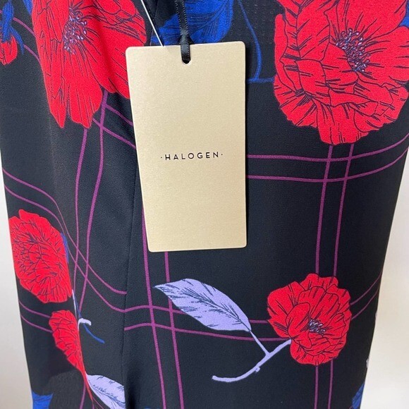 Halogen Top Sheer Floral Sleeveless V Neck Tank New Etta Check Black Size Small - Picture 3 of 8